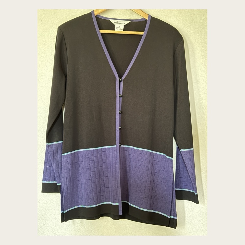 Exclusively Misook Black Purple Travel Knit Cardigan M
